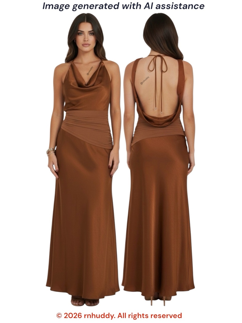 NWT Lizard Thicket M bronzed brown satin & mesh maxi dress